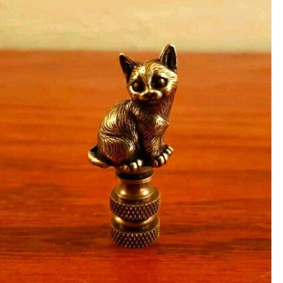 Cat Kitten Lamp Finial Shade Topper Ornate Retro Antique Gold Brass 2.25… - Picture 1 of 5